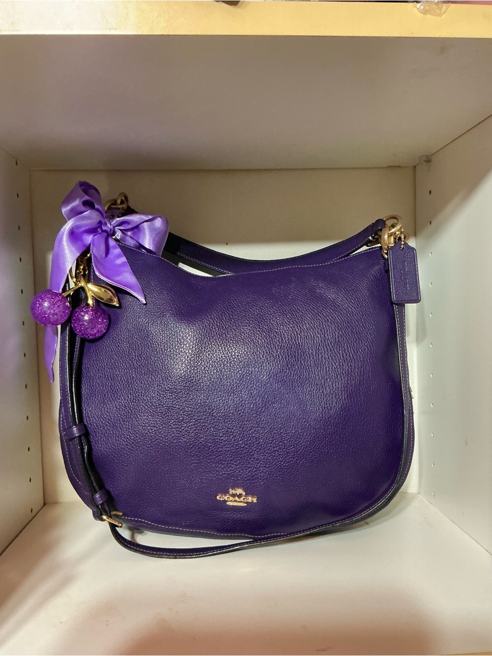 Coach Purple Pebbled Leather Hobo Bag - Picture 3 of 4
